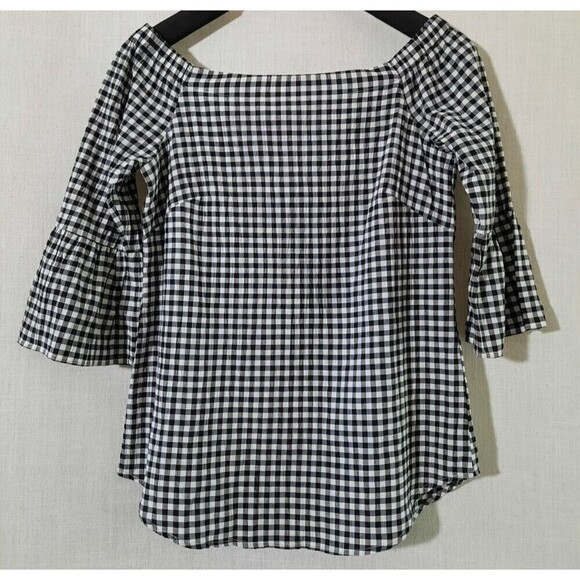 White House Black Market Tops - WHBM Gingham Cottagecore Peasant Top Empire Waist Flounce Bell Sleeves SZ XXS